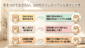 100均（ダイソー・セリア）の掃除ブラシ売り場と、楽天市場で人気の高耐久な掃除ブラシを比較・解説しているイメージ画像