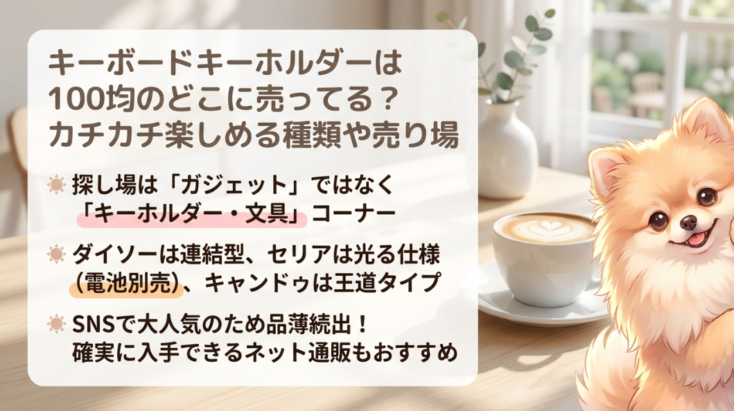 キーボードキーホルダーは100均のどこに売ってる？SNSで話題の商品を紹介
