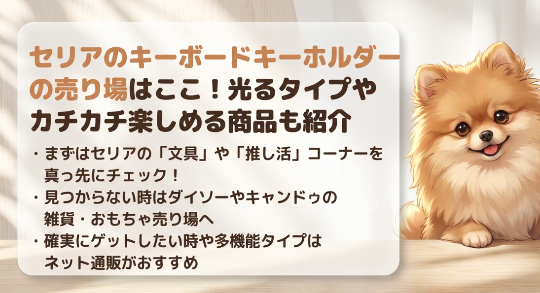 セリアのキーボードキーホルダーの売り場はここ！光るタイプやカチカチ楽しめる商品も紹介
