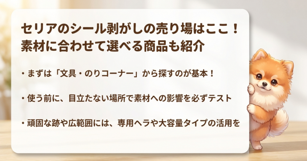 セリアのシール剥がしの売り場はここ！素材に合わせて選べる商品も紹介