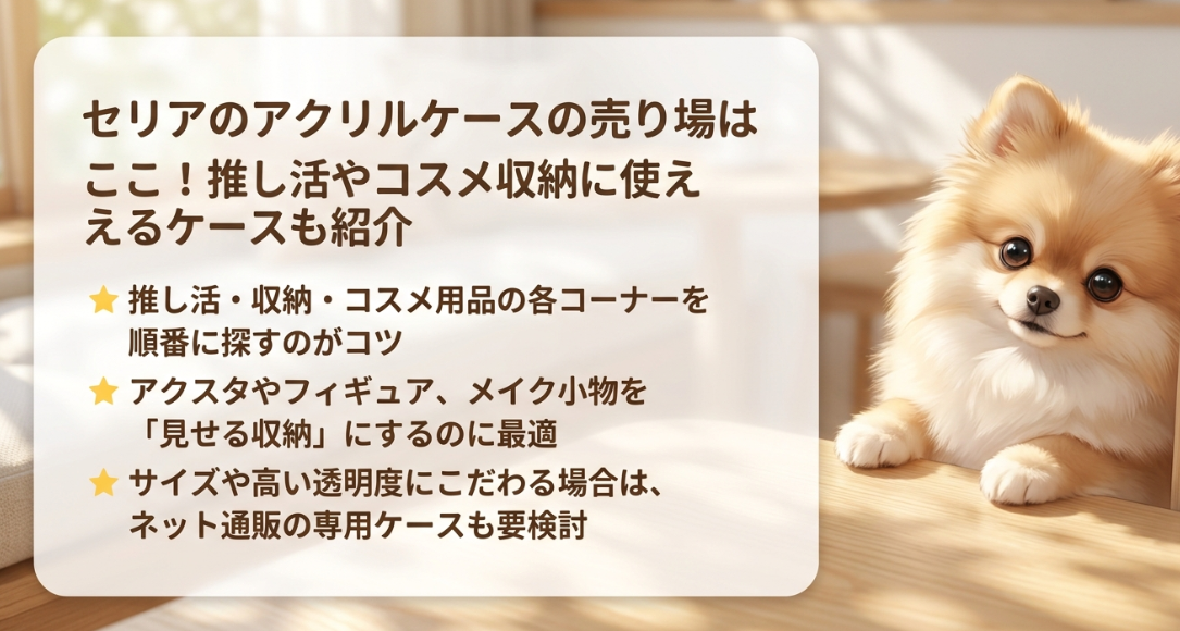 セリアのアクリルケースの売り場はどこに売ってる