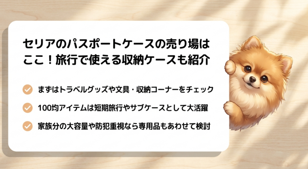 セリアのパスポートケースの売り場はどこに売ってる