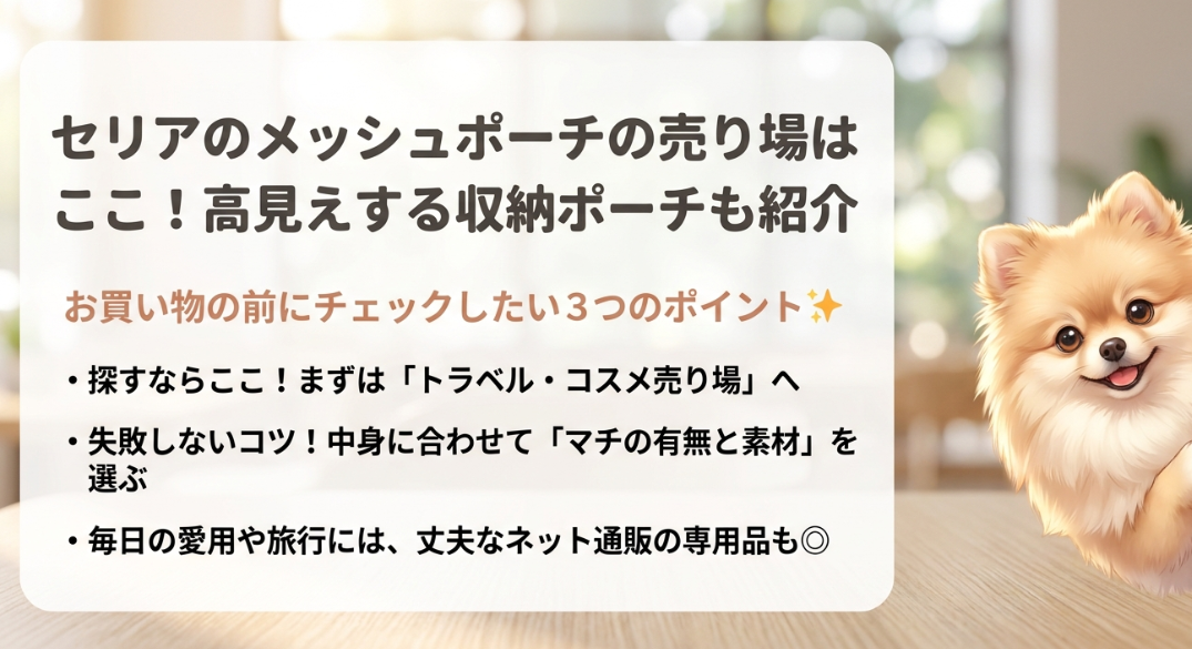セリアのメッシュポーチの売り場はどこに売ってる
