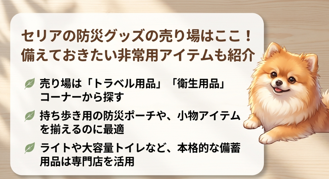 セリアの防災グッズの売り場はどこに売ってる