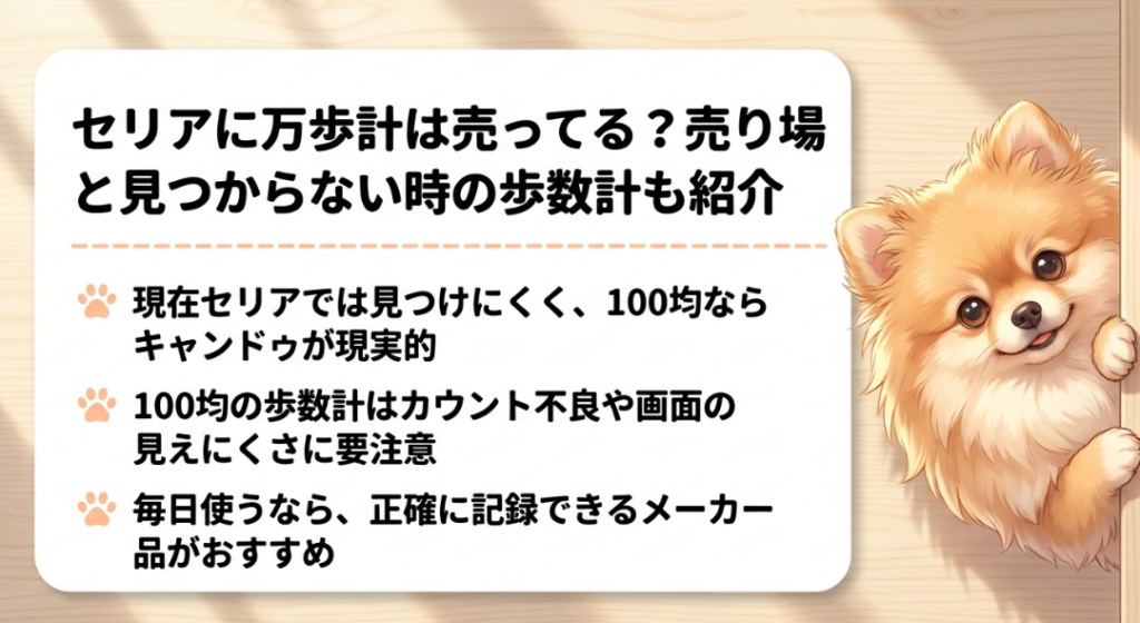 セリアに万歩計はどこに売ってる