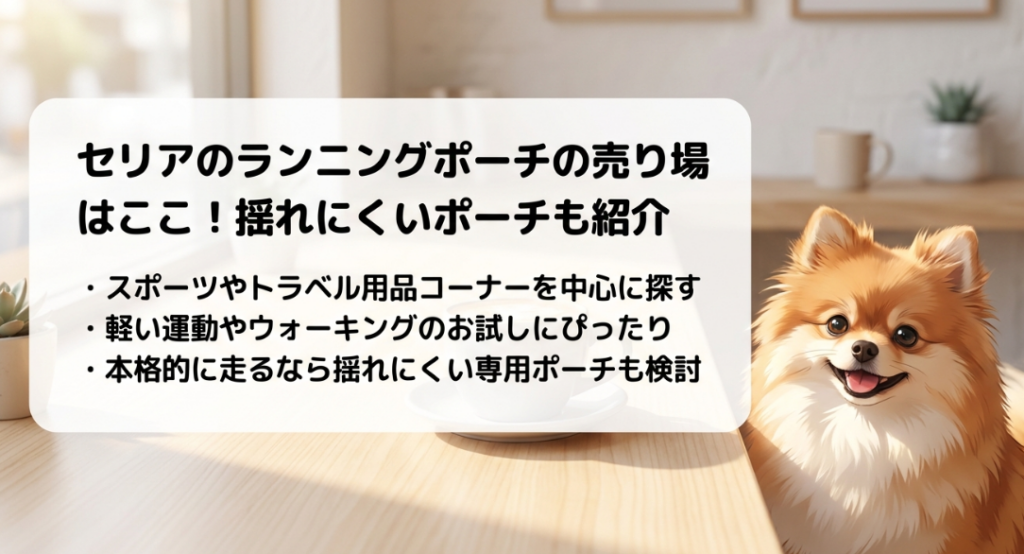 セリアのランニングポーチの売り場はどこに売ってる