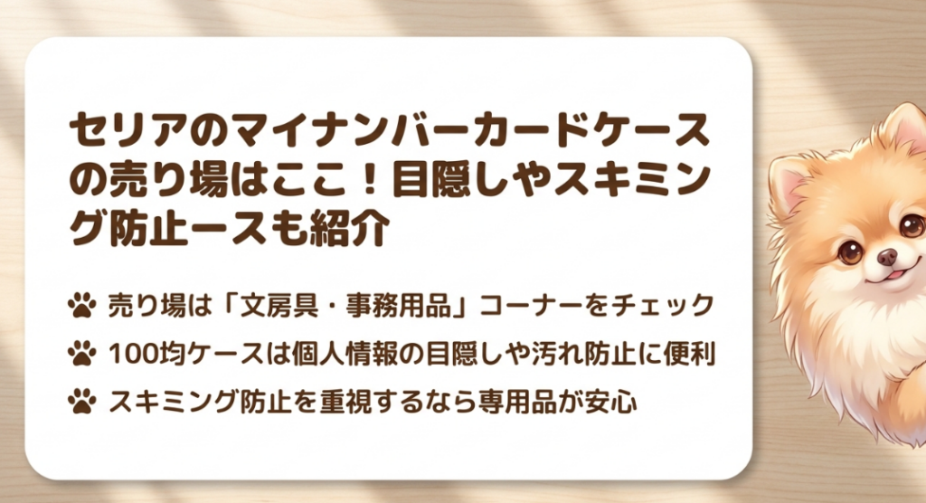 セリアのマイナンバーカードケースの売り場はどこに売ってる